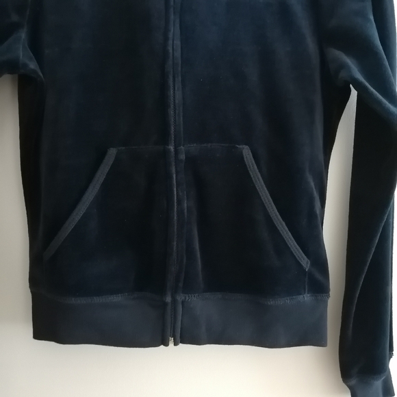Juicy Couture Genuine Y2K Zip Up Rhinestone Embellished Back Navy and Gold Small - Picture 4 of 13